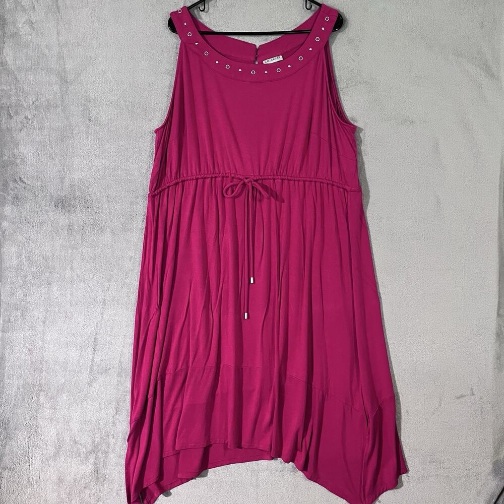 Catherines Midi Dress Plus size 2X Magenta Pink Grommet Drawstring Waist